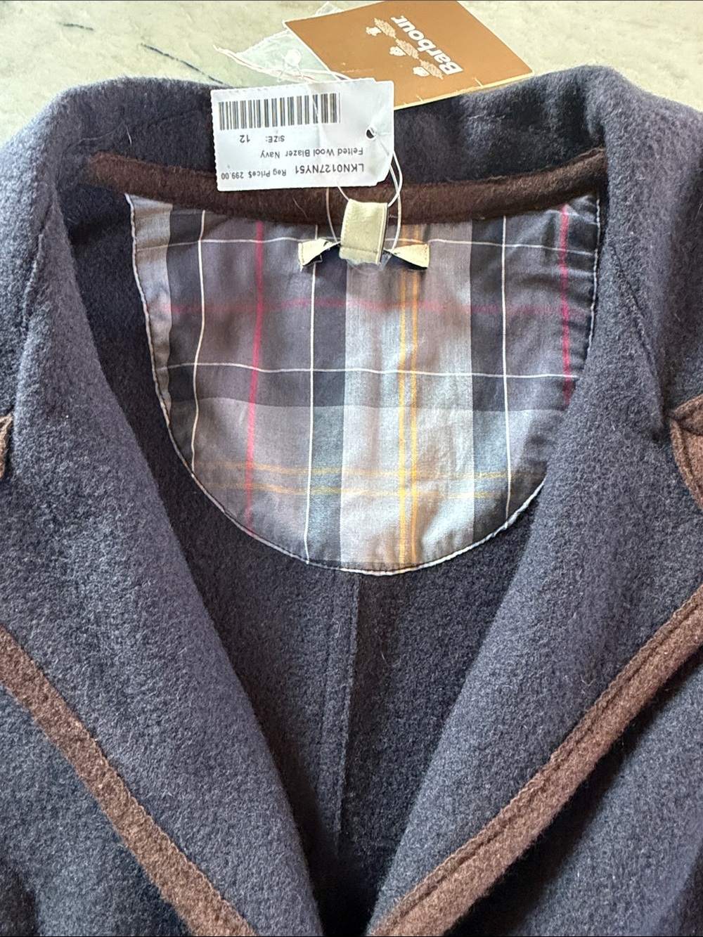 ⭐️NWT⭐️ Barbour Navy Wool Felted Blazer with Brown Trim and Bronze Buttons - Picture 9 of 12